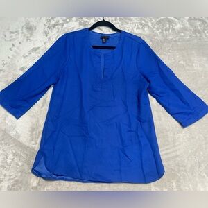 Adrienne Vittadini Blouse Top Women’s Large Blue V Neck Artsy